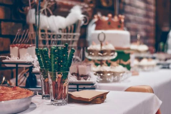 Dessert table with cakes and sweets