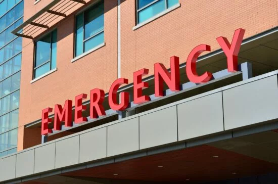 Emergency sign on hospital building