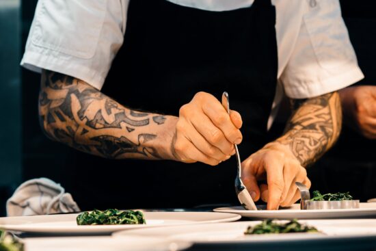 chef plating spinach