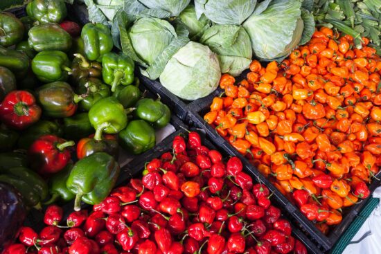 locally grown peppers and cabbage